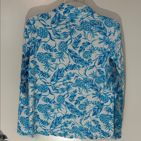 IBKUL Turquoise Blue and White Tropical Sun Protection Quarter Zip shirt - Picture 5 of 7